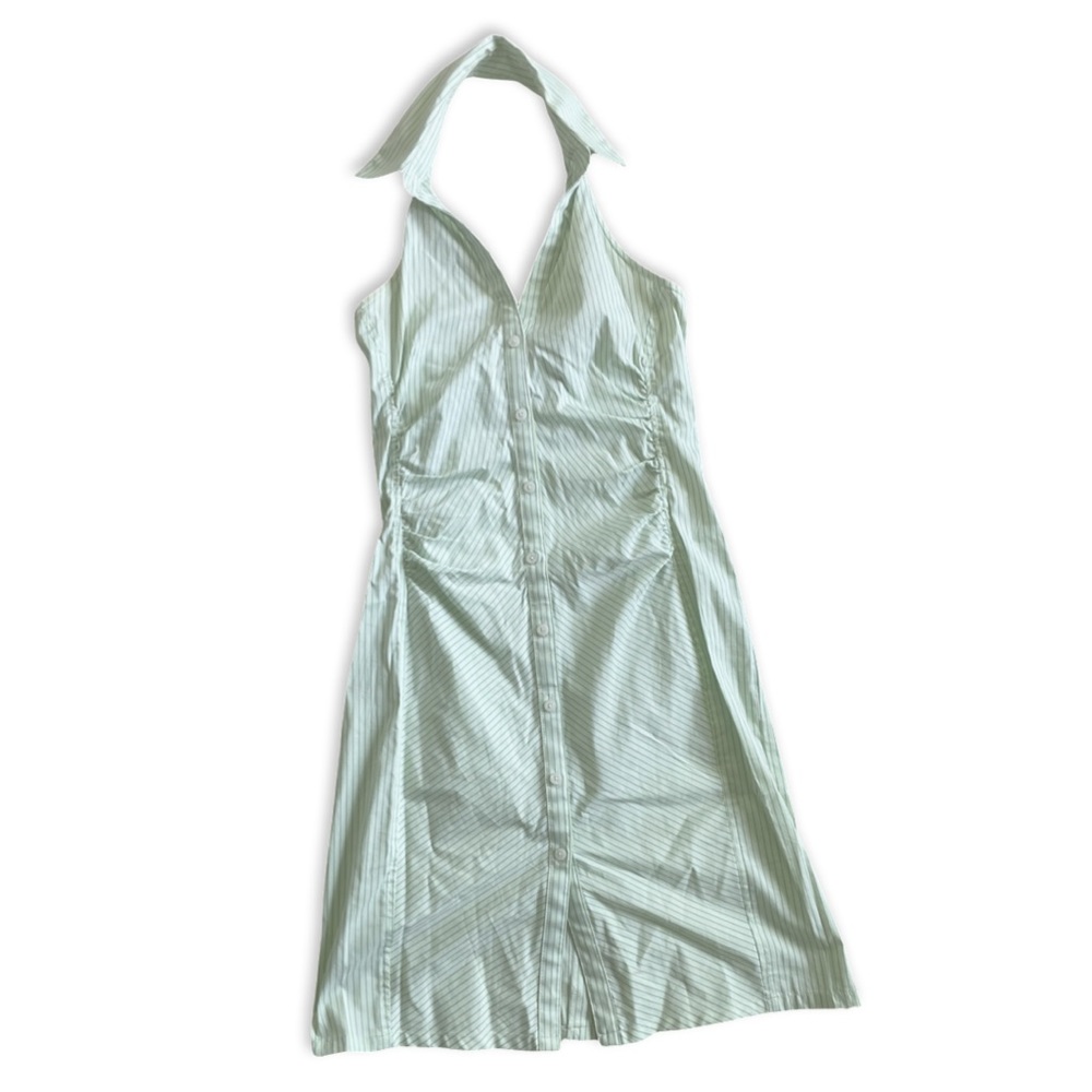 Express collared halter top dress. Green striped